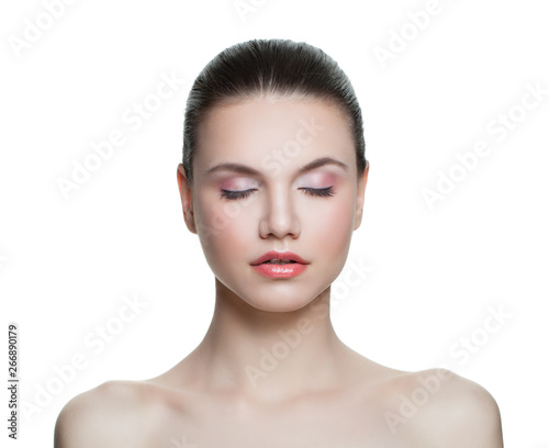 Cute woman with healthy clear skin. Skincare and facial treatment concept