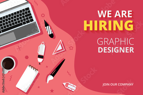 Business hiring and recruiting concept banner background. We are Hiring design template for website graphic designer - Vector illustration