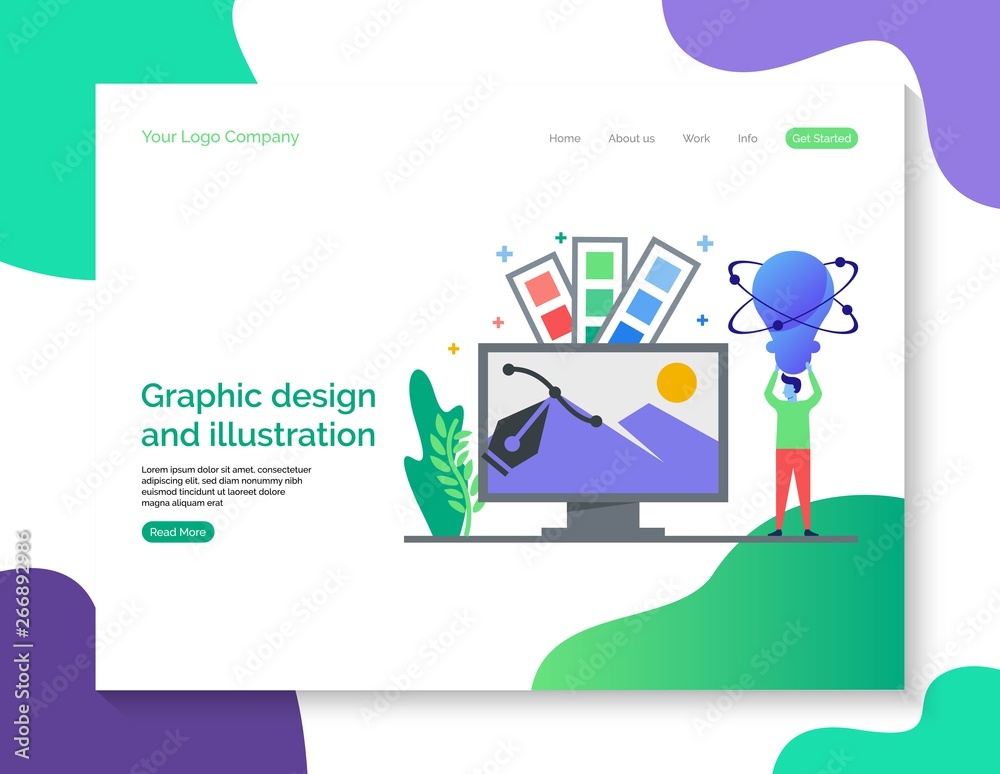 Graphic design and illustration landing page vector background.