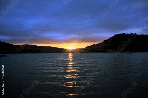 a beautiful sunset on the lake