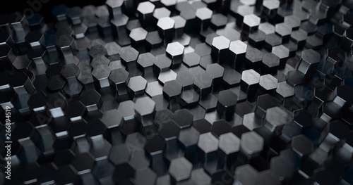 Abstract technological hexagonal background. 3d rendering. Geometric pattern. Graphic design elementfor wallpaper. Modern business card template © Shanvood