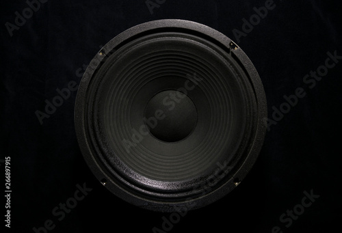 Obraz na plátně Black guitar speaker on black background