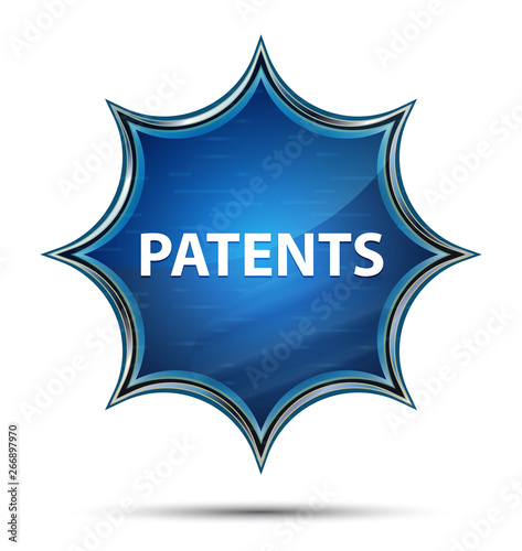 Patents magical glassy sunburst blue button photo
