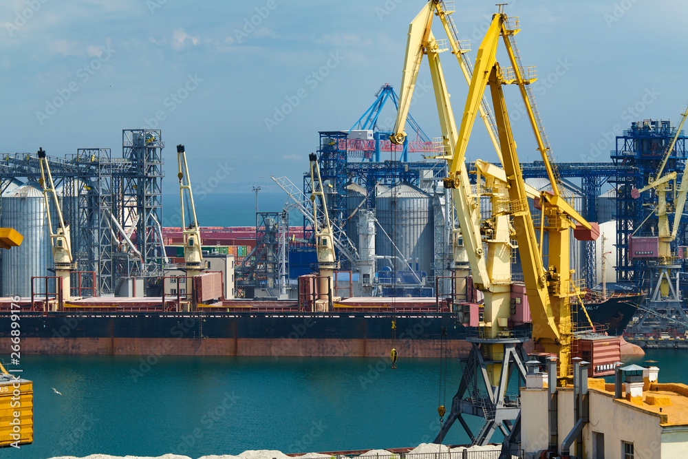 Industrial port in Odessa city, Ukraine, May 4, 2019 - Infrastructure of seaport