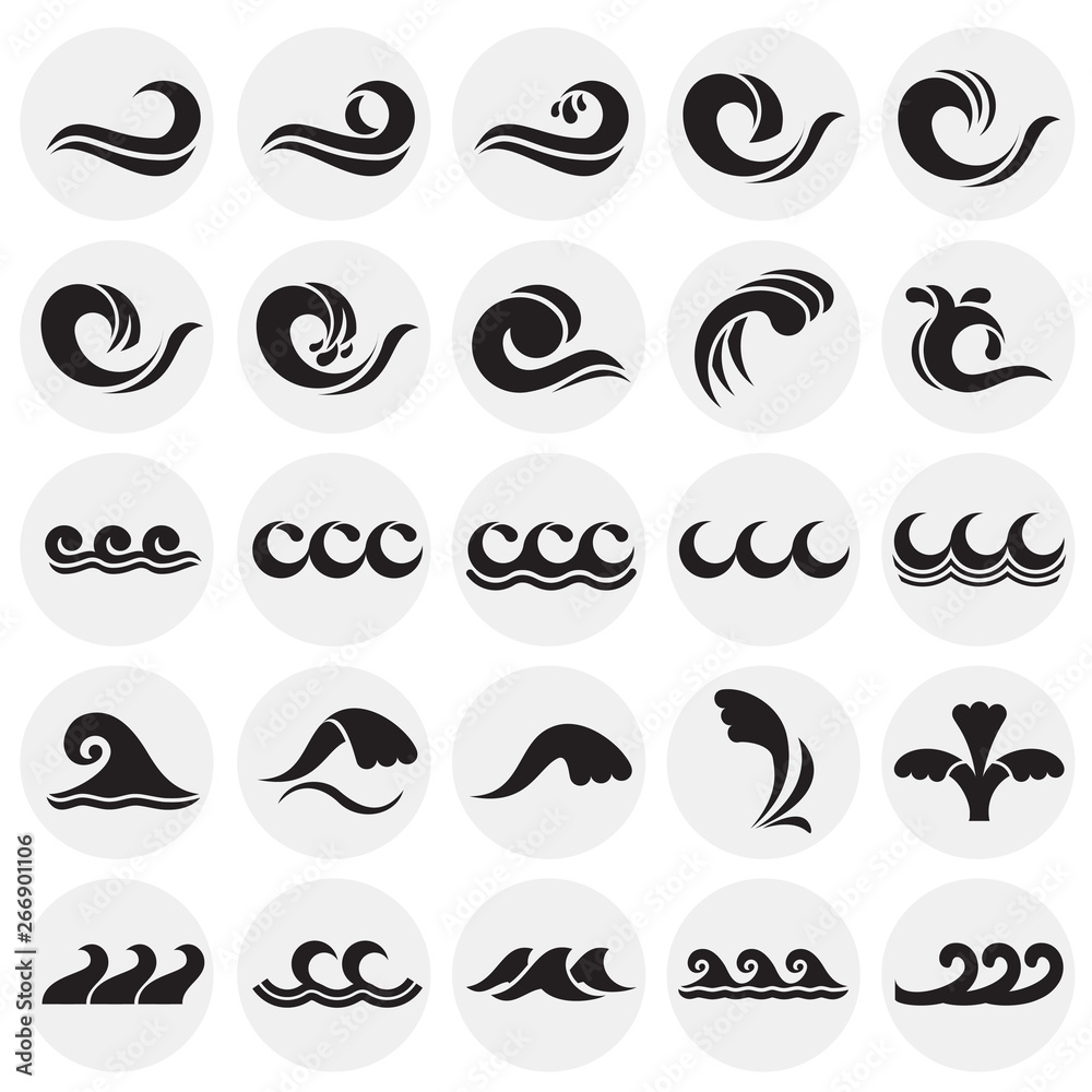 Waves icons set on circles background for graphic and web design. Simple vector sign. Internet concept symbol for website button or mobile app. Waves icons set on circles background for graphic and web design. Simple vector sign. Internet concept symbol for website button or mobile app.
