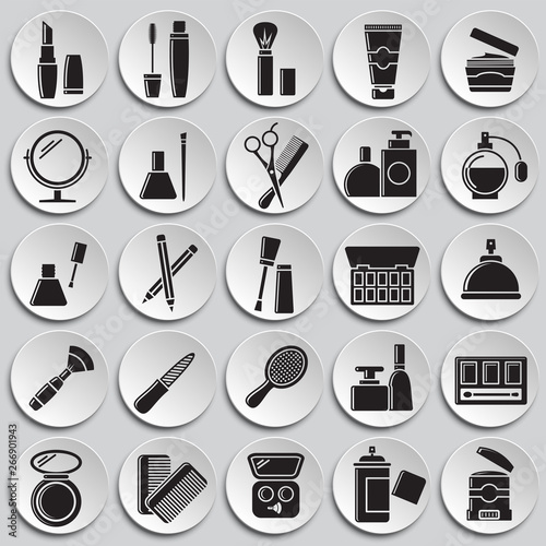 Beauty related icons set on plates background for graphic and web design. Simple vector sign. Internet concept symbol for website button or mobile app.