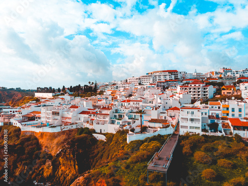 beautiful white houses at portugal from the bird view