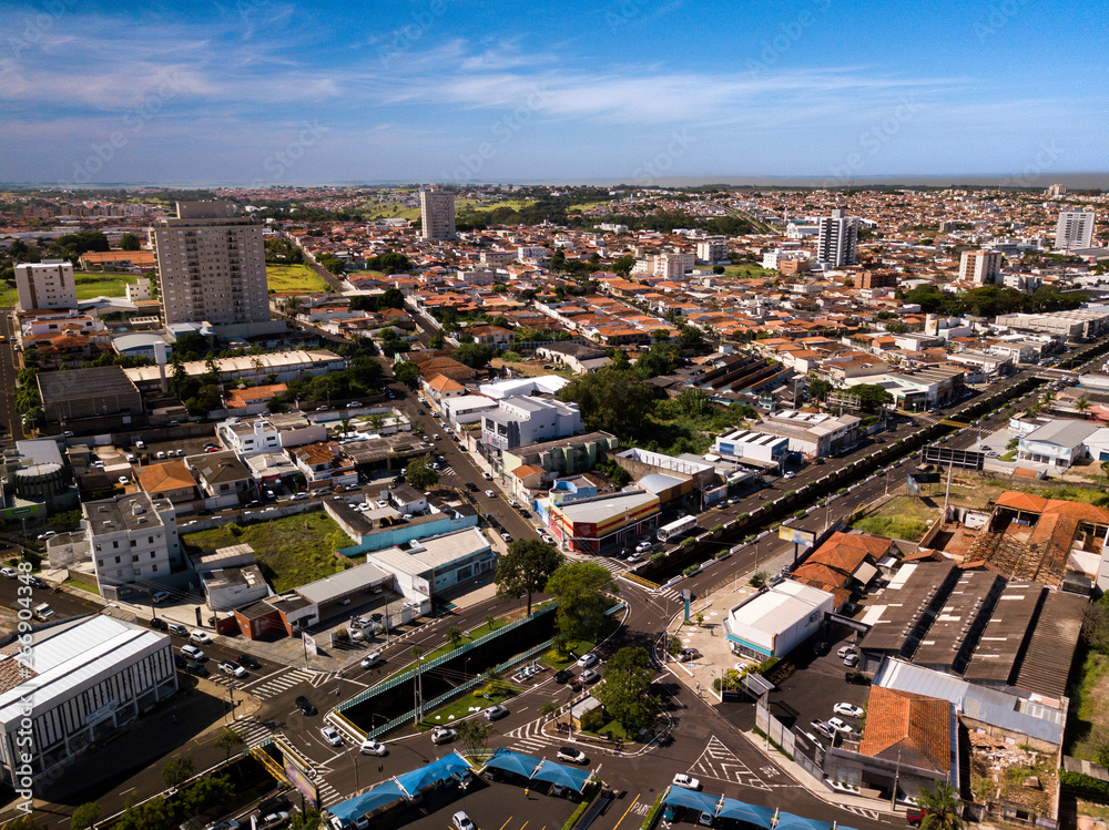 Aerial View of Franca city, Sao Paulo state. Brazil. March, 2019