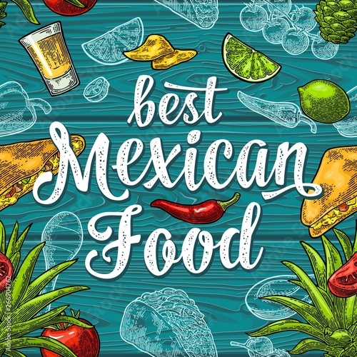 Best mexican food handwriting lettering and vintage engraving