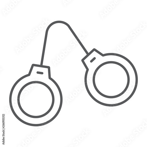 Handcuffs thin line icon, justice and law, chain sign, vector graphics, a linear pattern on a white background.
