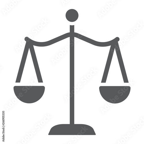 Law scales glyph icon, justice and law, balance sign, vector graphics, a solid pattern on a white background.
