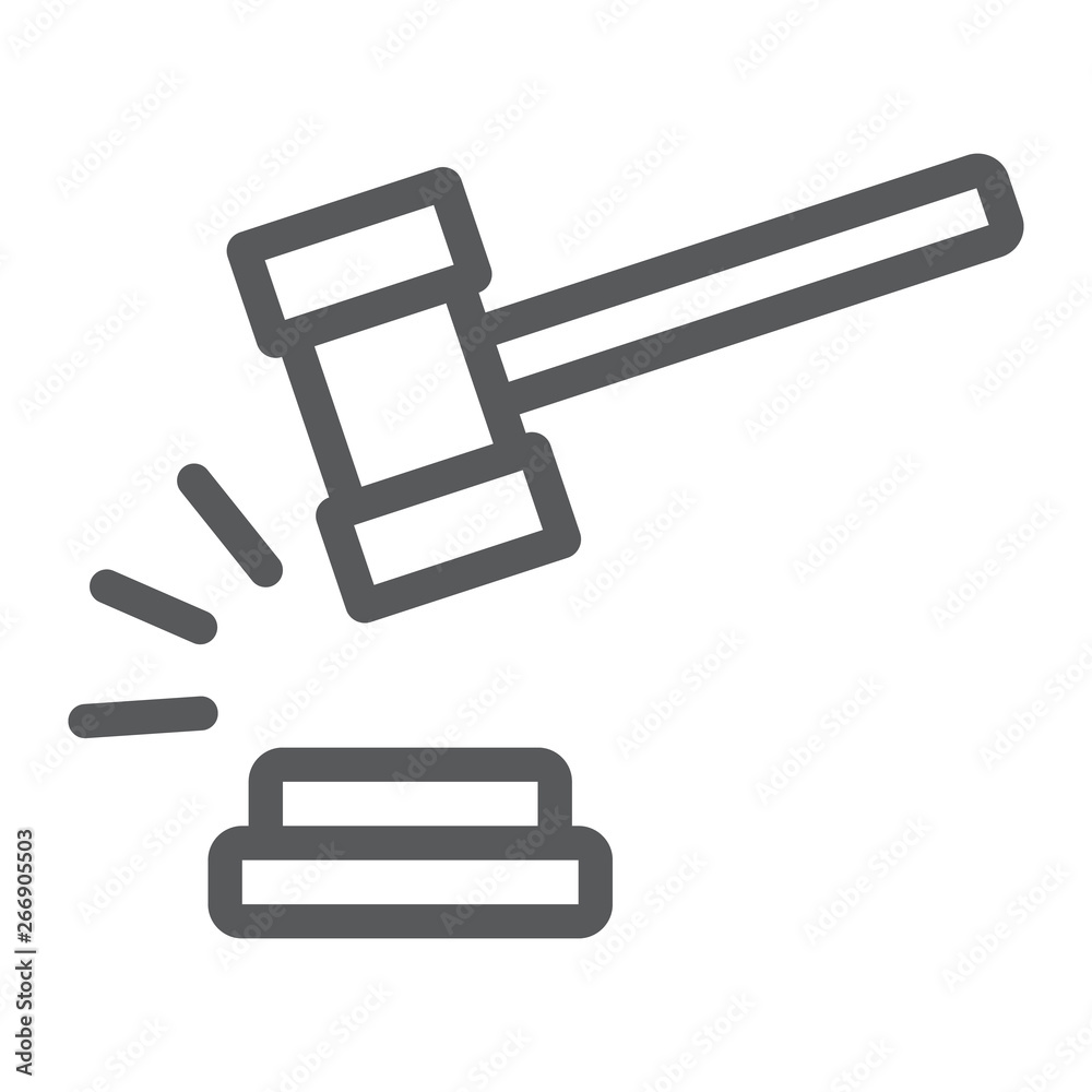 Judge hammer line icon, judgment and law, auction hammer sign, vector graphics, a linear pattern on a white background. Judge hammer line icon, judgment and law, auction hammer sign, vector graphics, a linear pattern on a white background.