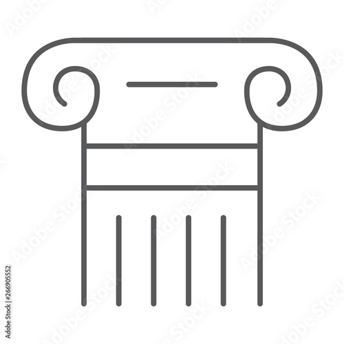 Greek column thin line icon, pillar and antique, legality sign, vector graphics, a linear pattern on a white background.