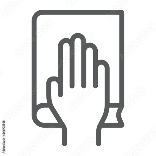 Honestly line icon, truth and trust, palm on book sign, vector graphics, a linear pattern on a white background.