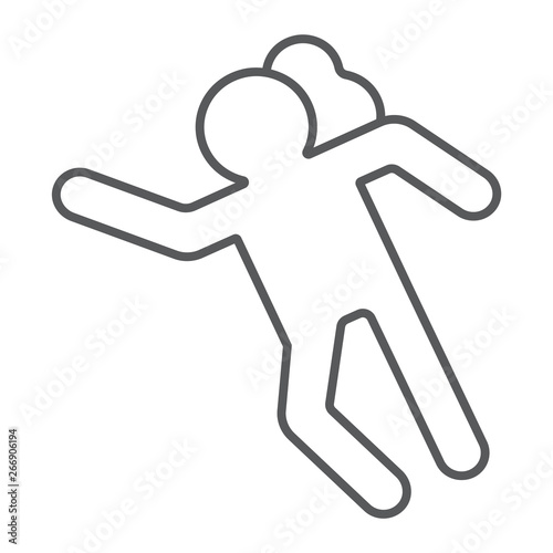 Crime scene thin line icon, accident and murder, victim sign, vector graphics, a linear pattern on a white background.