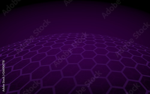 Multilayer sphere of honeycombs, blue on a dark background, social network, computer network, technology, global network. 3D illustration © Plastic man
