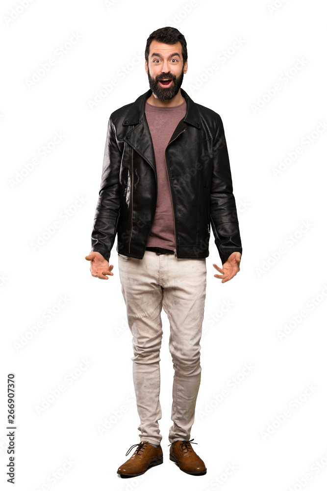Handsome man with beard with surprise facial expression over isolated white background Handsome man with beard with surprise facial expression over isolated white background