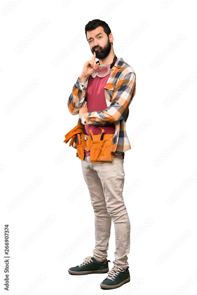 Craftsmen man Looking front over isolated white background Craftsmen man Looking front over isolated white background