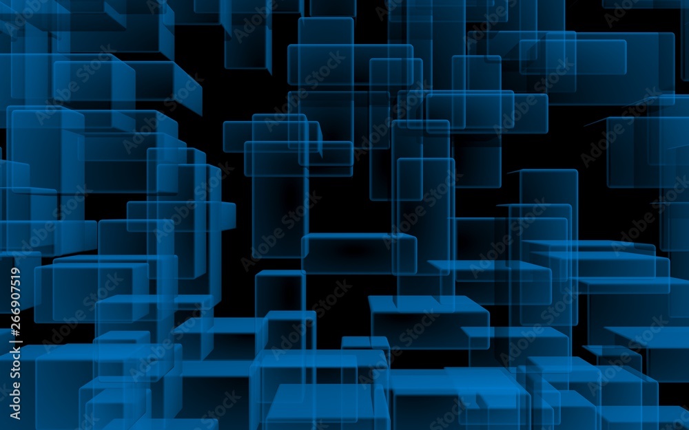 Blue and dark abstract digital and technology background. The pattern with repeating rectangles. 3D illustration Blue and dark abstract digital and technology background. The pattern with repeating rectangles. 3D illustration
