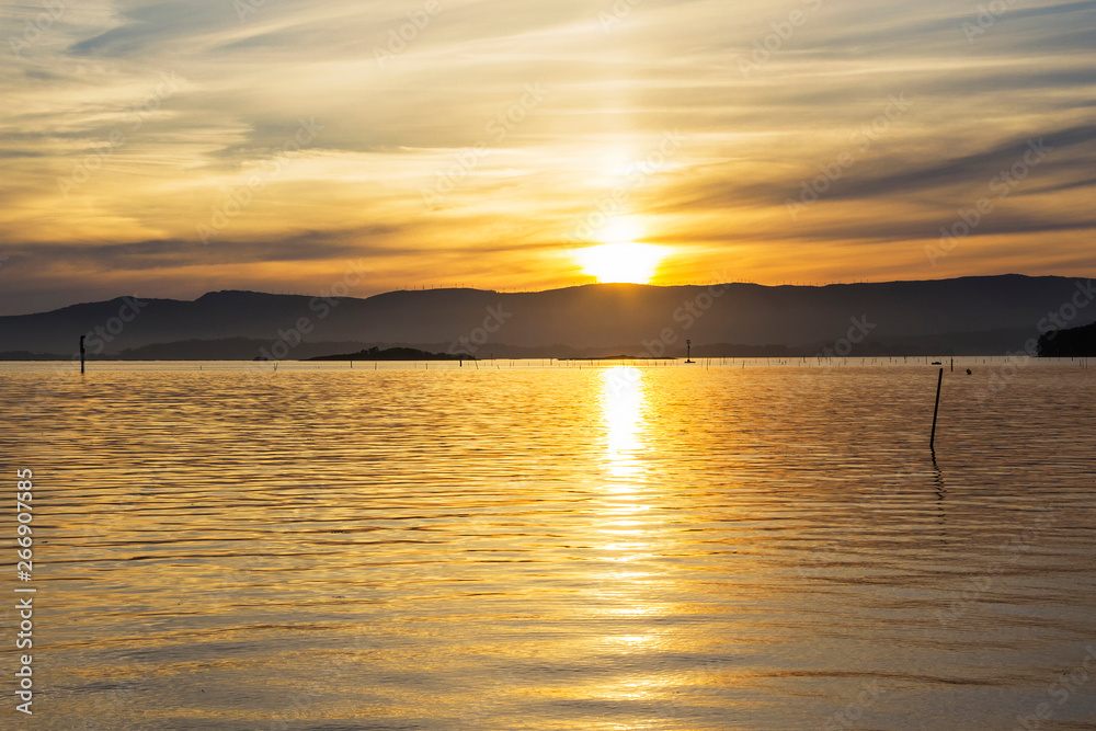 Golden sea at sunset