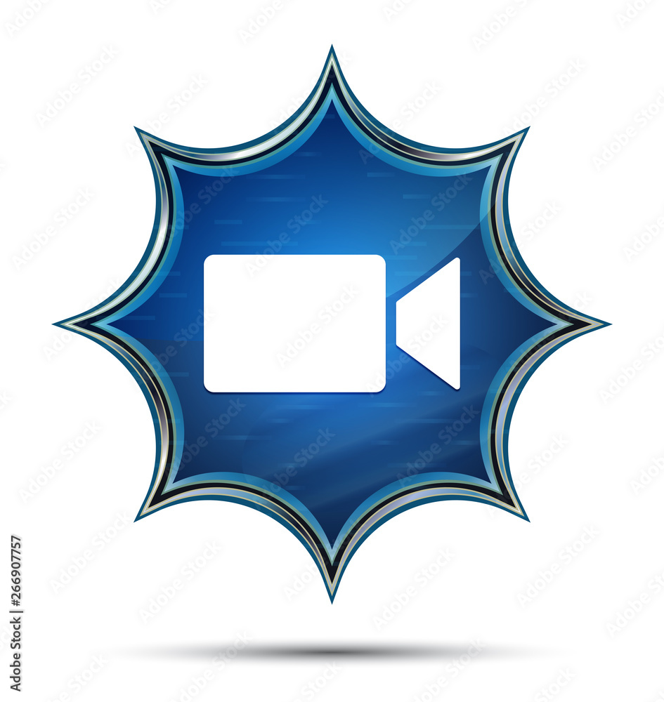 Video camera icon magical glassy sunburst blue button Video camera icon magical glassy sunburst blue button