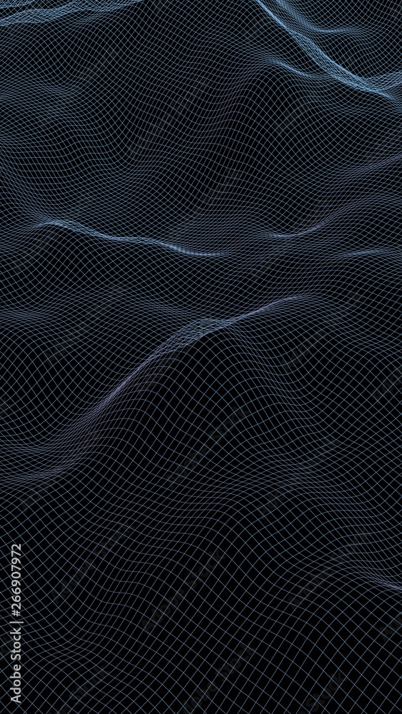 Abstract landscape background. Cyberspace green grid. hi tech network. 3D illustration Abstract landscape background. Cyberspace green grid. hi tech network. 3D illustration