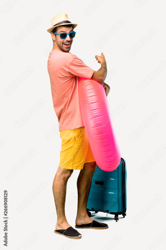 Full body of Man with hat and sunglasses on his summer vacation Full body of Man with hat and sunglasses on his summer vacation