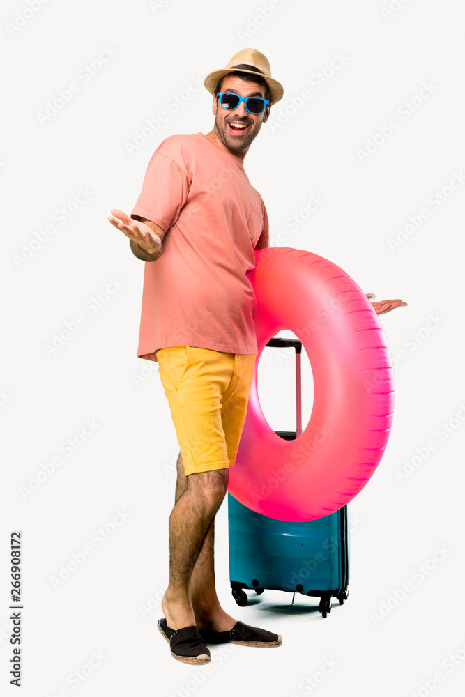 Full body of Man with hat and sunglasses on his summer vacation Full body of Man with hat and sunglasses on his summer vacation