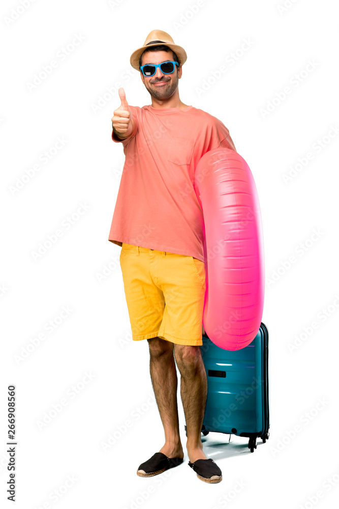 Full body of Man with hat and sunglasses on his summer vacation Full body of Man with hat and sunglasses on his summer vacation