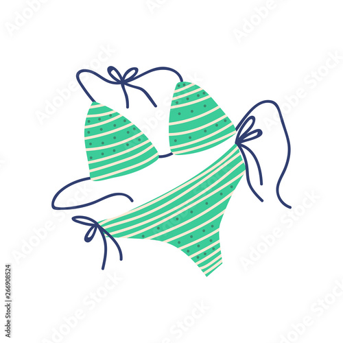 Green Bikini, Female Trendy Swimwear, Summer Travel Symbol Vector Illustration