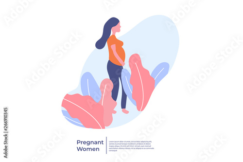 pregnant woman walked in the park vector illustration concept with smartphone for web landing page template, banner, flyer and presentation.