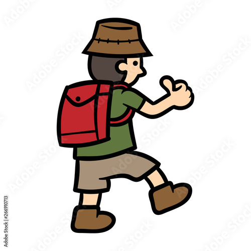 Cartoon Hiker Giving Thumbs Up Vector Illustration