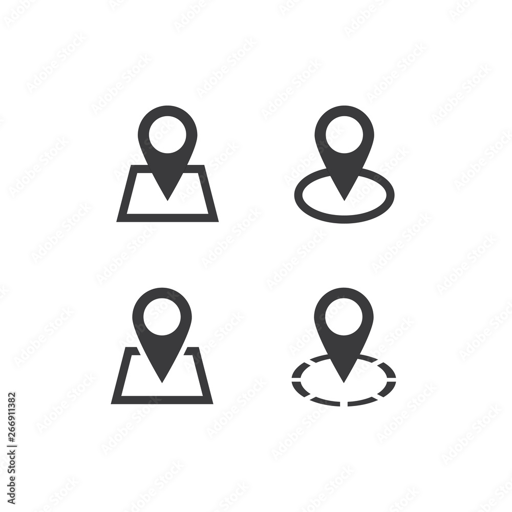 Location pin pointer with square and circle icons. Location pin web vector icon set. - Vector 