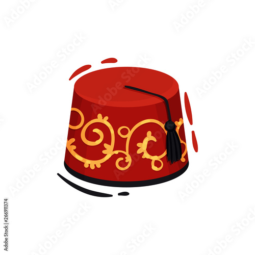 Traditional Turkish hat of red color. Vector illustration on white background.