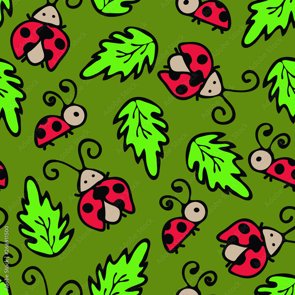 Ladybugs seamless pattern. Vector repeating wallpaper with cute doodle ladybirds. Ladybugs seamless pattern. Vector repeating wallpaper with cute doodle ladybirds.