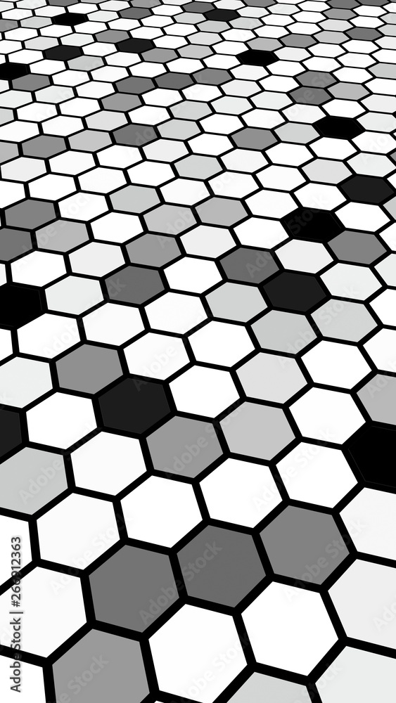 Honeycomb gray colored. Perspective view on polygon look like honeycomb. Isometric geometry. 3D illustration Honeycomb gray colored. Perspective view on polygon look like honeycomb. Isometric geometry. 3D illustration
