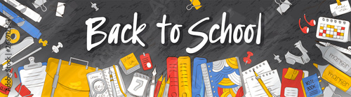 Back to school. The concept of school products. Suitable for graphic design, web banners, printing. Vector illustration on the theme of education, knowledge, learning