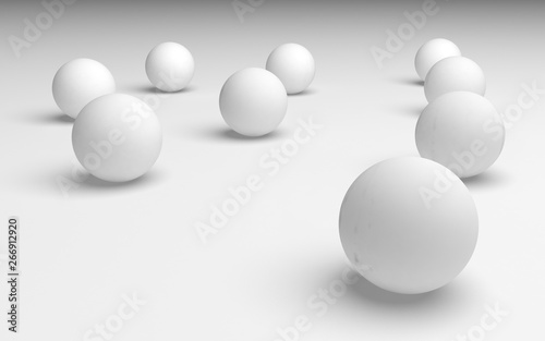 White abstract background. Set of white balls isolated on white backdrop.