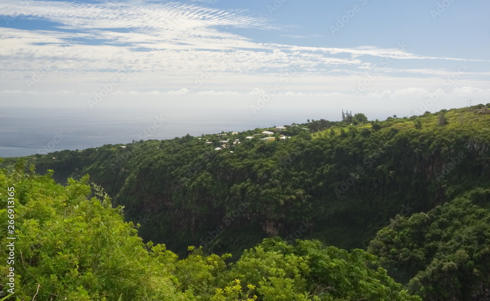 Scenic view on coastline and mountain in Reunion Island