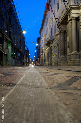 Center Street, lower view in Milan, Lombardia, Italy