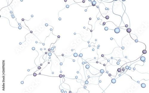 Neural network. Social network. Futuristic dna, deoxyribonucleic acid. Abstract molecule, cell illustration, mycelium. White background. 3D illustration