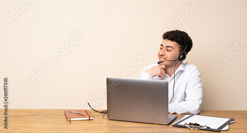 Telemarketer man looking to the side