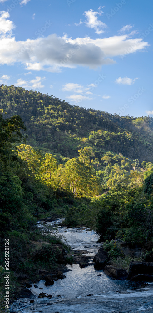 Waterfall in rain forest at golden hour