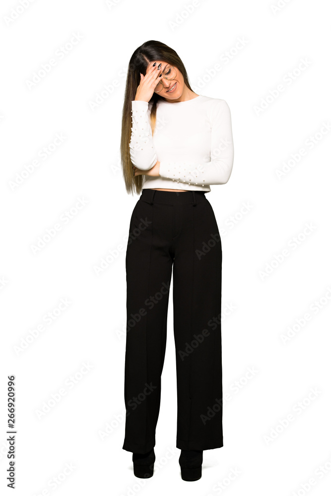 Full body of Pretty woman with glasses with tired expression Full body of Pretty woman with glasses with tired expression