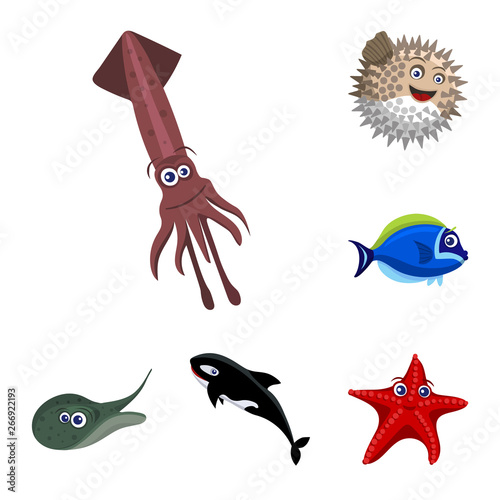 Vector design of sea and animal symbol. Collection of sea and marine vector icon for stock.