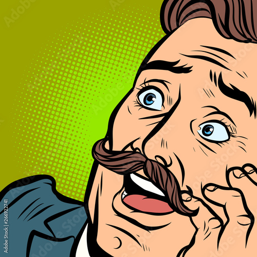 The face of a smiling mustachioed businessman