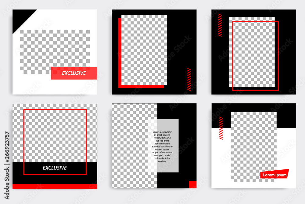 Black red minimal design background vector illustration in white frame color. Editable square abstract vintage, geometric strip line shape banner template for social media post, stories, story, flyer.