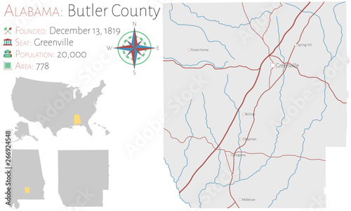 Large and detailed map of Butler county in Alabama, USA