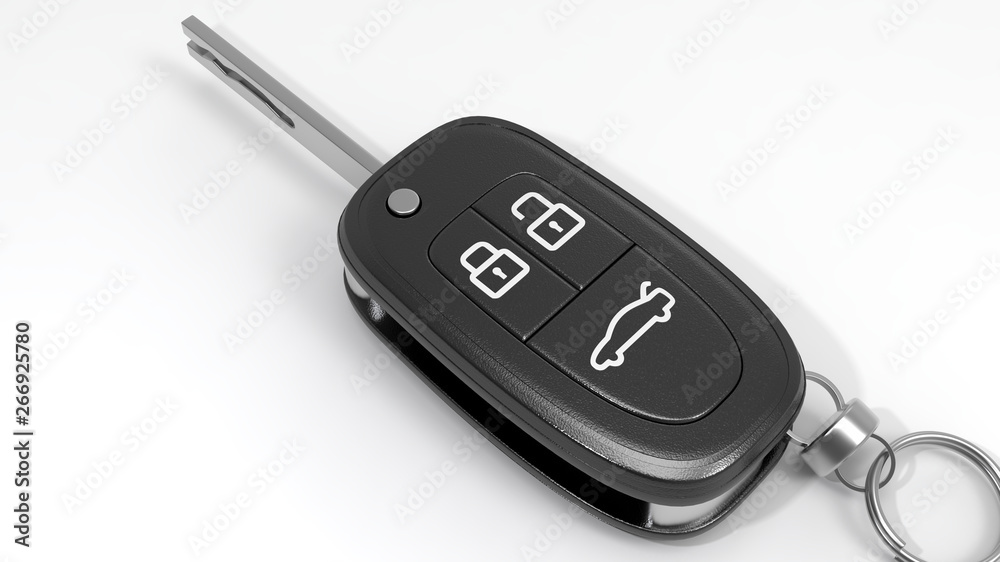 Car key. Key for car. 3D rendering.