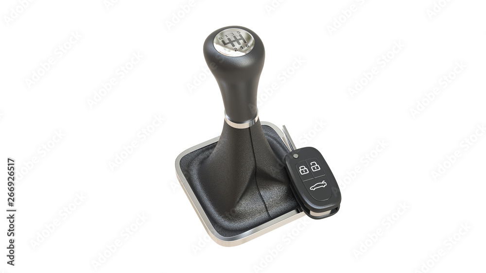 Car shiffter with car key. 3D rendering. Car shiffter with car key. 3D rendering.